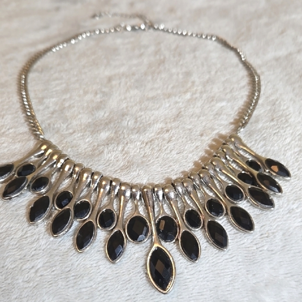 #210 Modern Silver and Black Tone Statement Necklace #210 - Picture 3 of 6